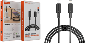 [PD-CBL0008-BK] Porodo USB-C to Lightning Durable Charging Cable