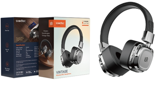 [PD-STWLEP037-BKSL] Porodo Soundtec Vintage Wireless ENC Headphone