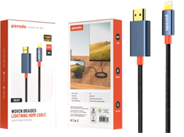 [PD-CBL0017-BK] Porodo Woven Cable Lightning to HDMI 