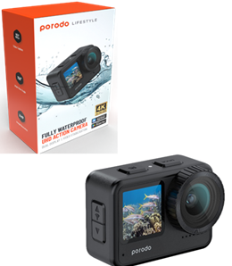 [PD-5KACAM-BK] Porodo Lifestyle Fully Waterproof UHD Action Camera Dual Display With Video Stabilisation