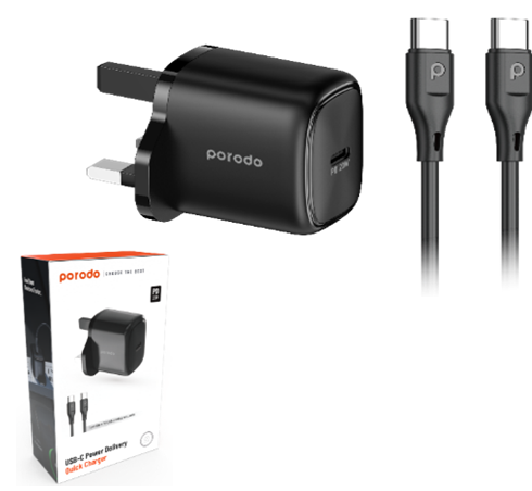 [PD-C20WSCC-BK] Porodo USB-C Power Delivery Quick Charger