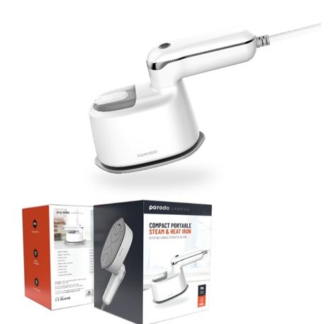 [PD-LMSIRH-WH] Porodo Lifestyle Compact Portable Steam & Heat Iron Rotating Handle Patented Design