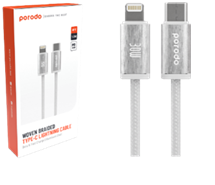 [PD-W30LC1-WH] Porodo Woven Braided USB-C To Lightning Cable Data & Fast Charge Aluminum Shell 1.2m/4ft