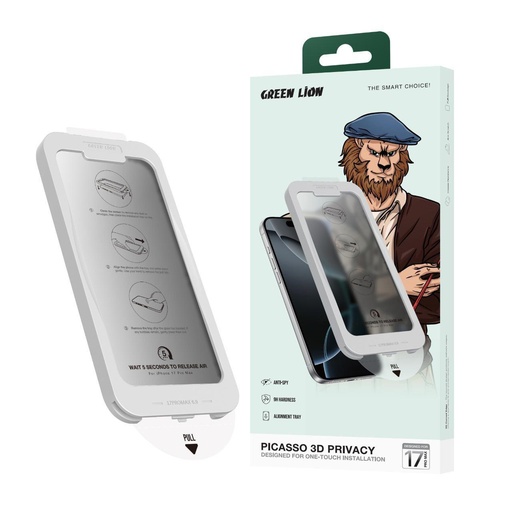 Green Lion Picasso 3D Privacy Glass with Alignment Tray for 17 Pro - Black 