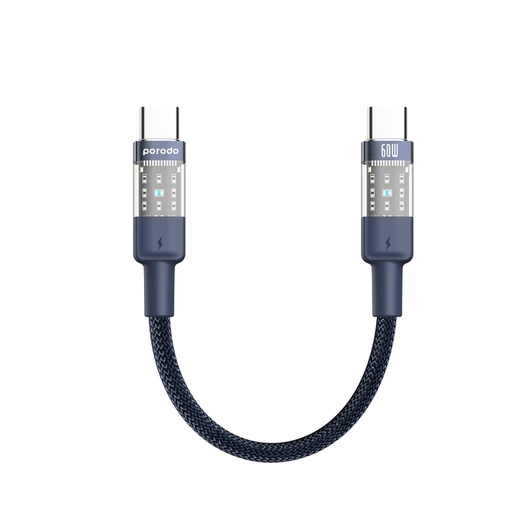 [PD-60WCCTH-BK] Porodo Braided 60W PD C to C Fast Charging Cable with Transparent Head 35cm