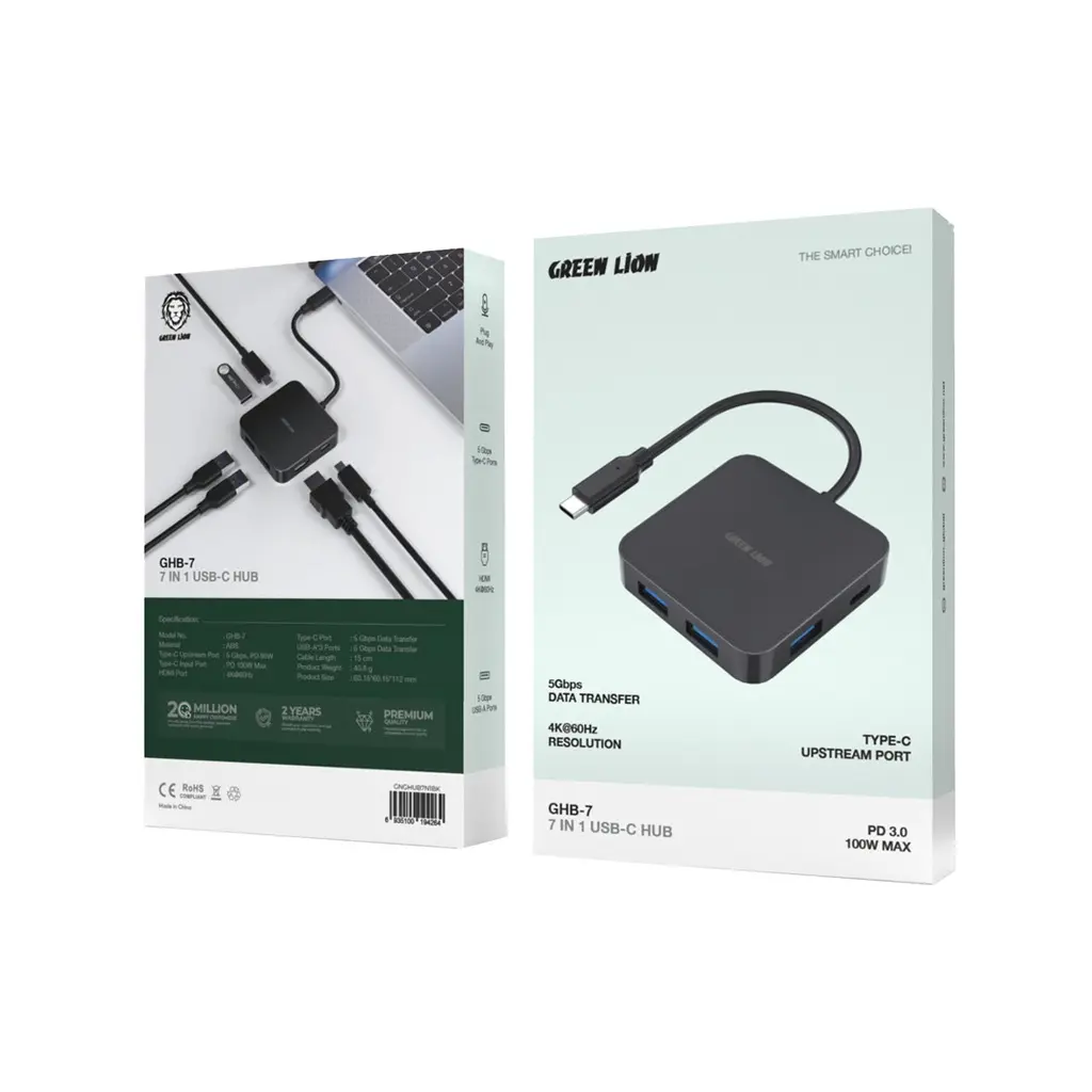 Green Lion GHB-7 7 in 1 USB-C HUB - Black.webp