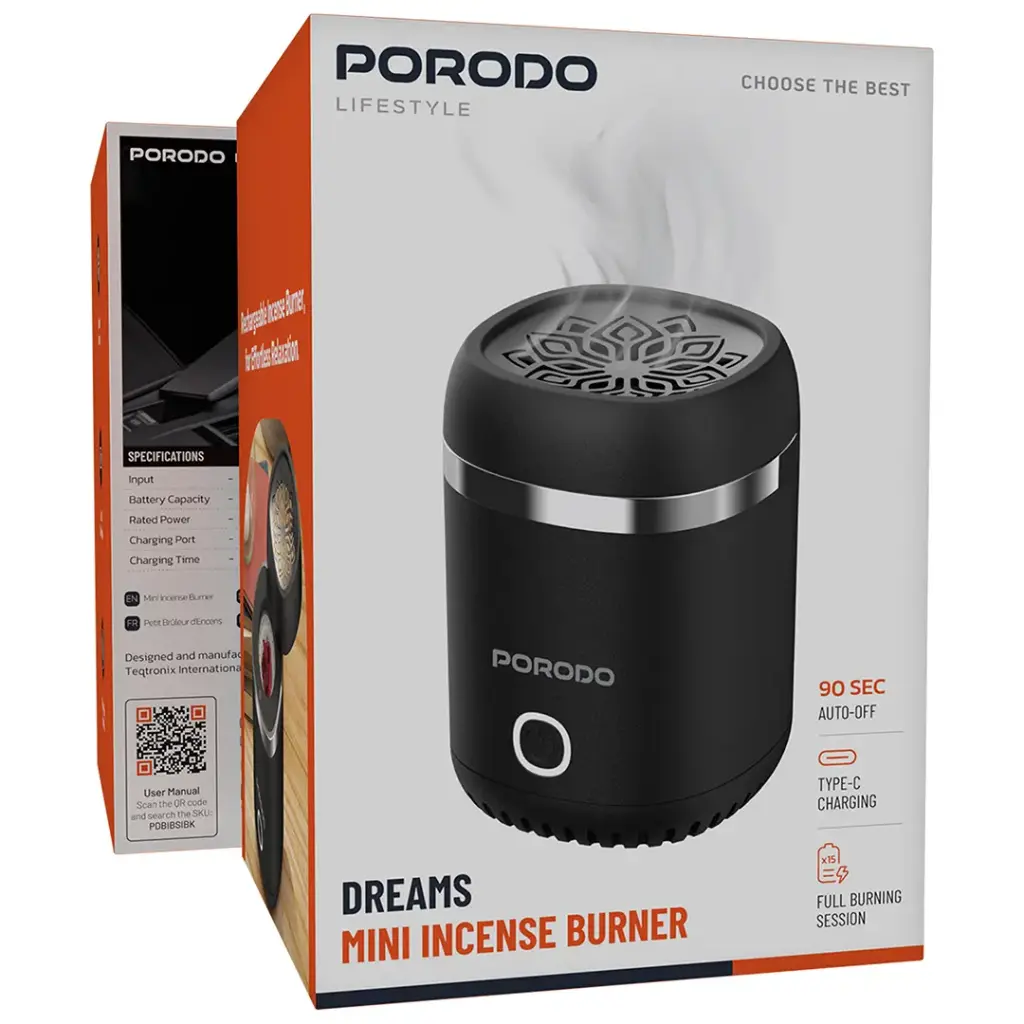 Porodo Lifestyle Dreams Mini Incense Burner - Black