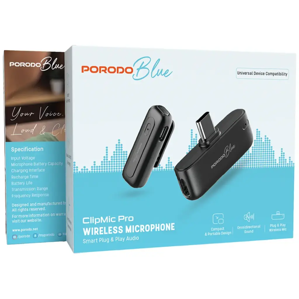 Porodo Blue Wireless Microphone - Black