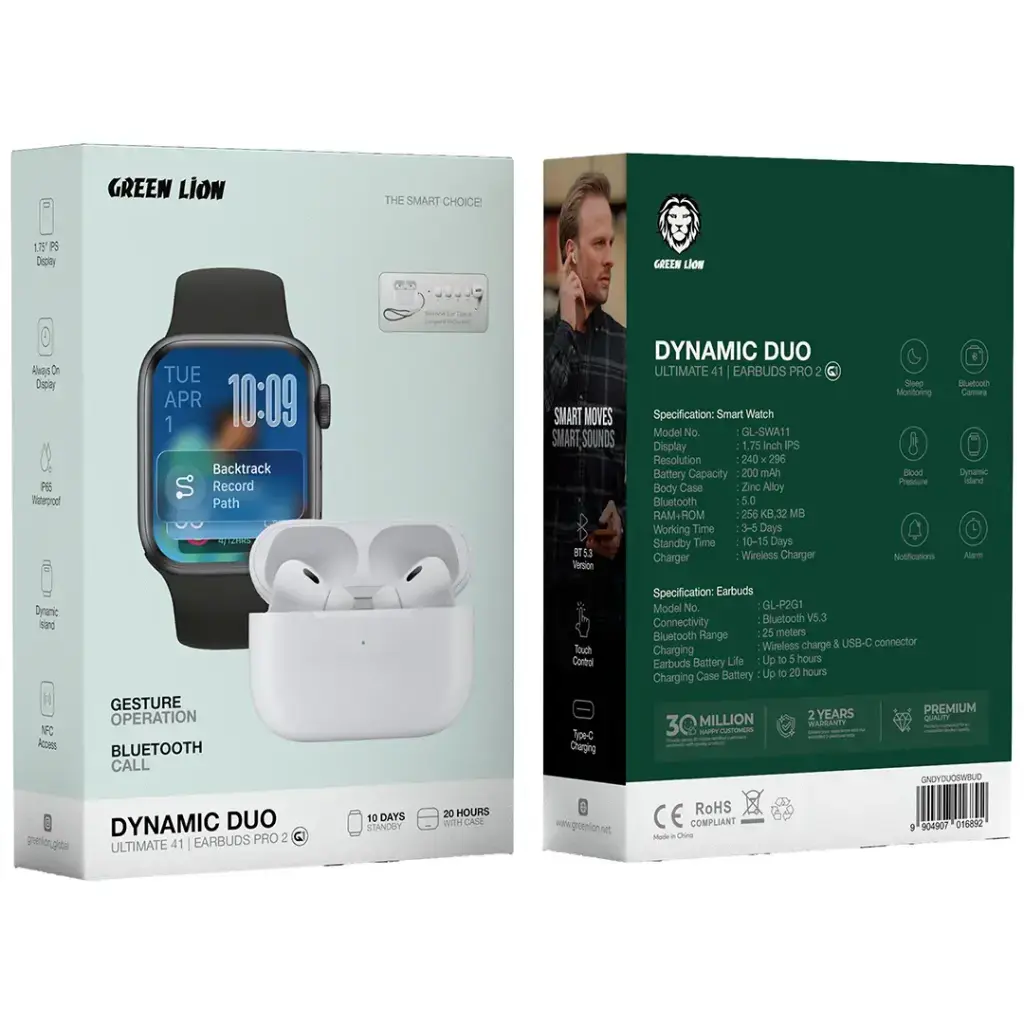 Green Lion Dynamic Duo - Ultimate 41mm Smart Watch and Earbuds Pro 2 - Universal.webp