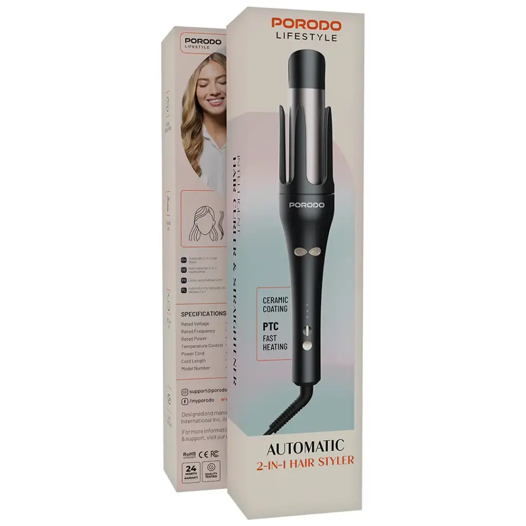 Porodo Lifestyle Automatic 2-In-1 Hair Styler - Black