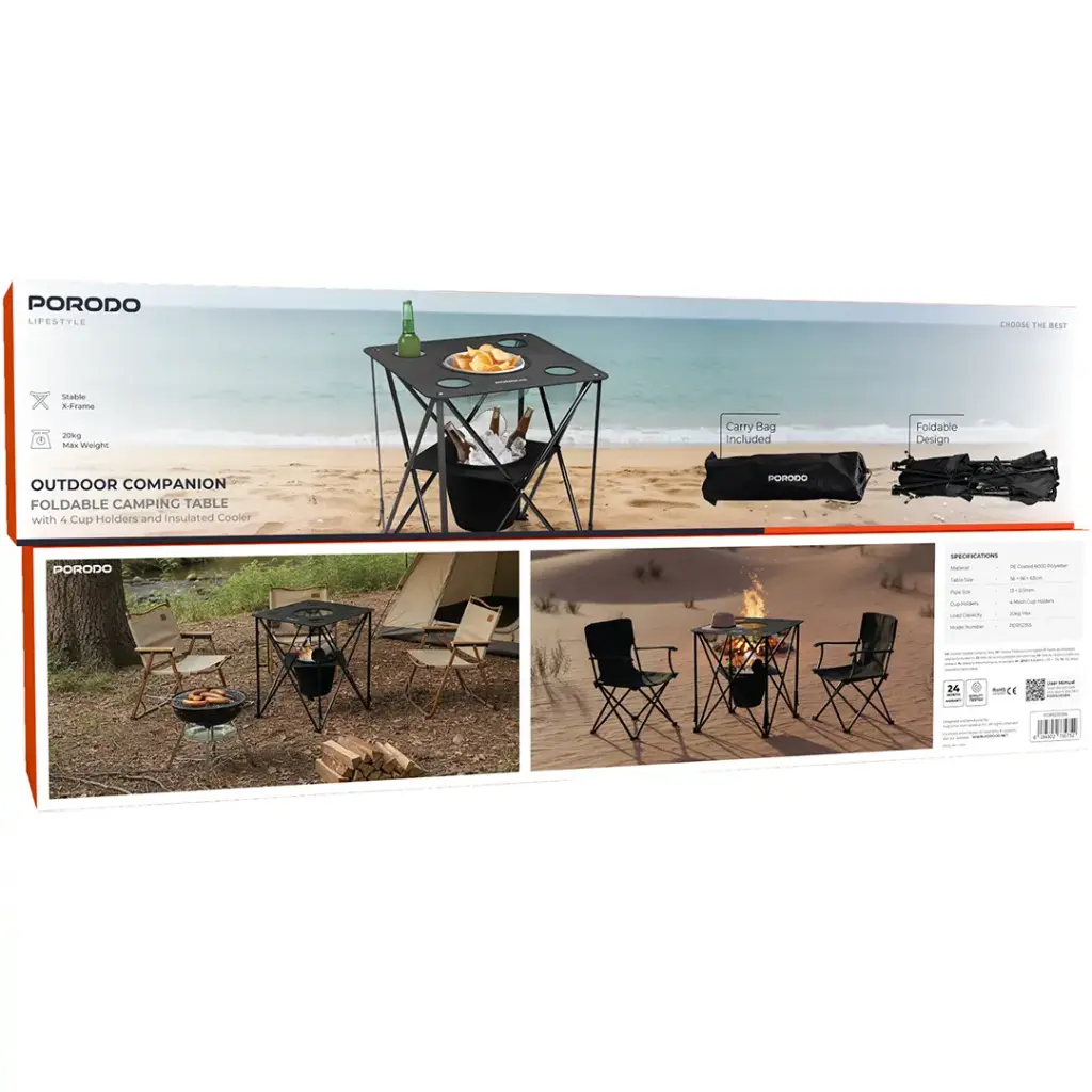 Porodo Lifestyle Outdoor Companion Foldable Camping Table - Black