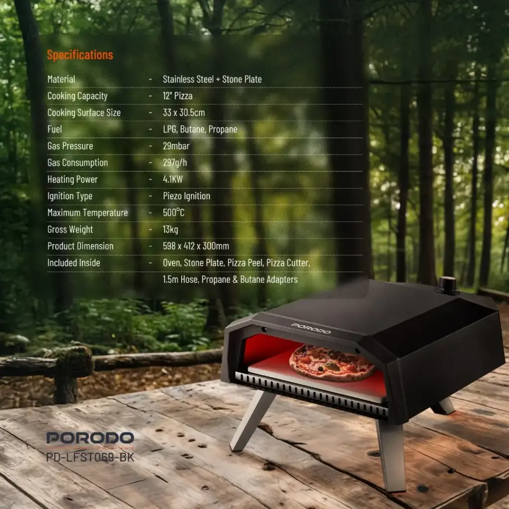 Porodo Lifestyle 12" Pizza Outdoor Oven - Black