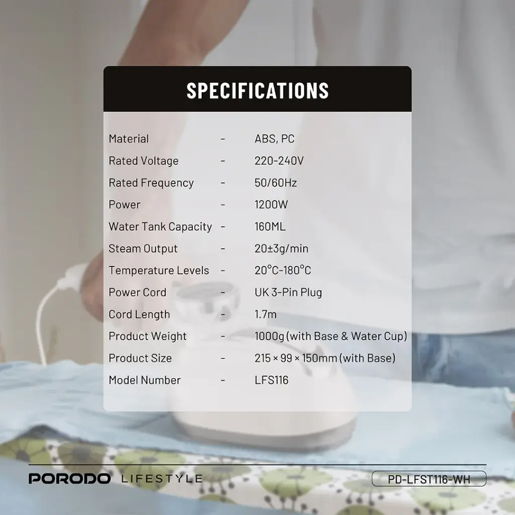 Porodo Lifestyle Retro Thermometer Steam & Heat Iron - White