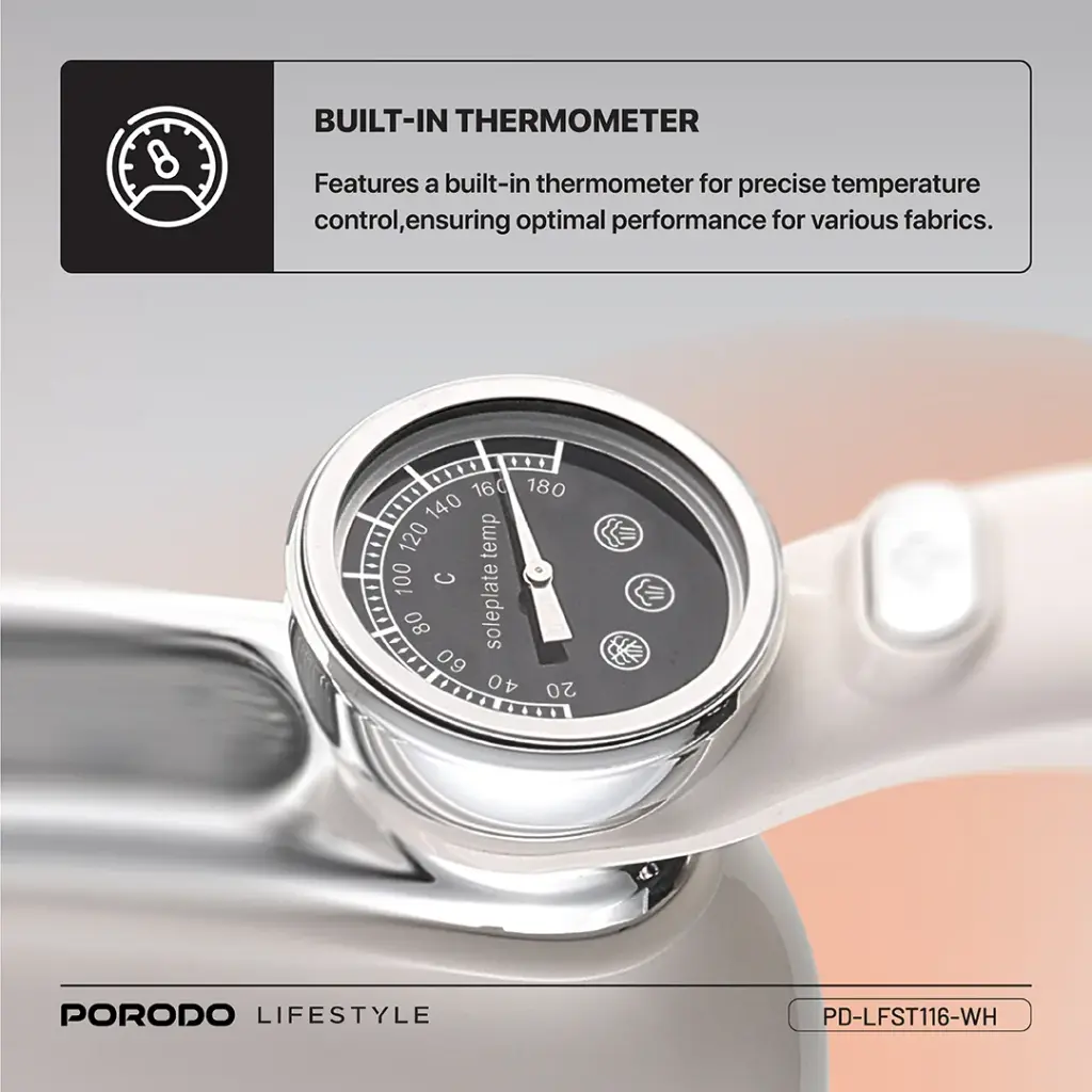 Porodo Lifestyle Retro Thermometer Steam & Heat Iron - White