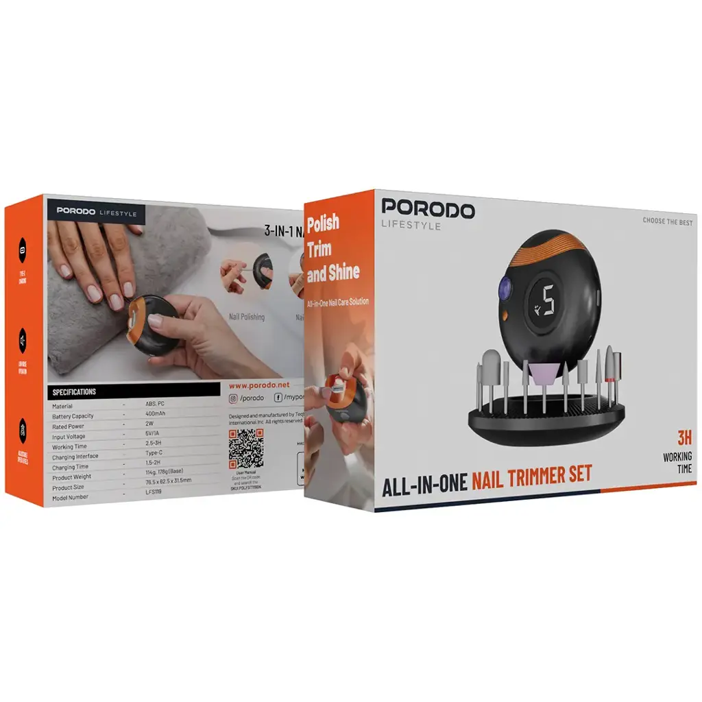 Porodo Lifestyle All-In-One Nail Trimmer Set - Black