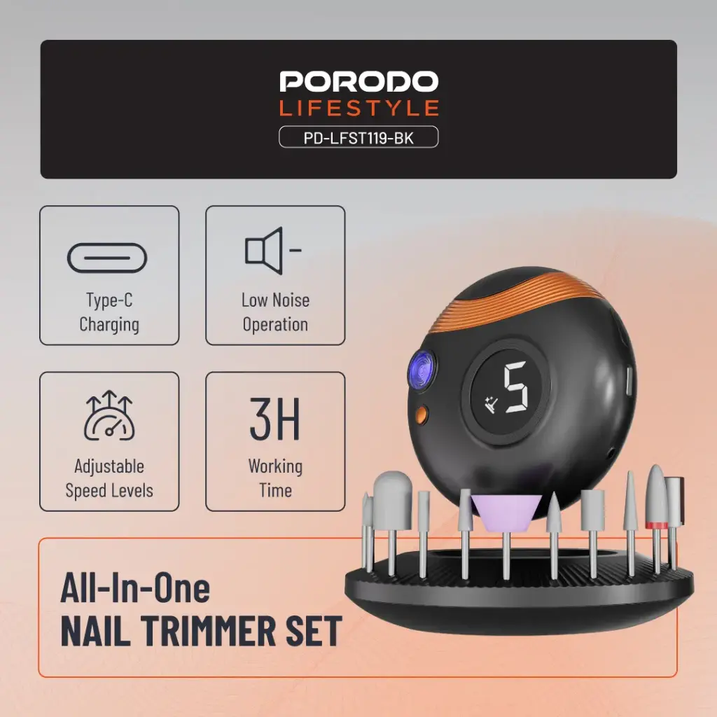 Porodo Lifestyle All-In-One Nail Trimmer Set - Black
