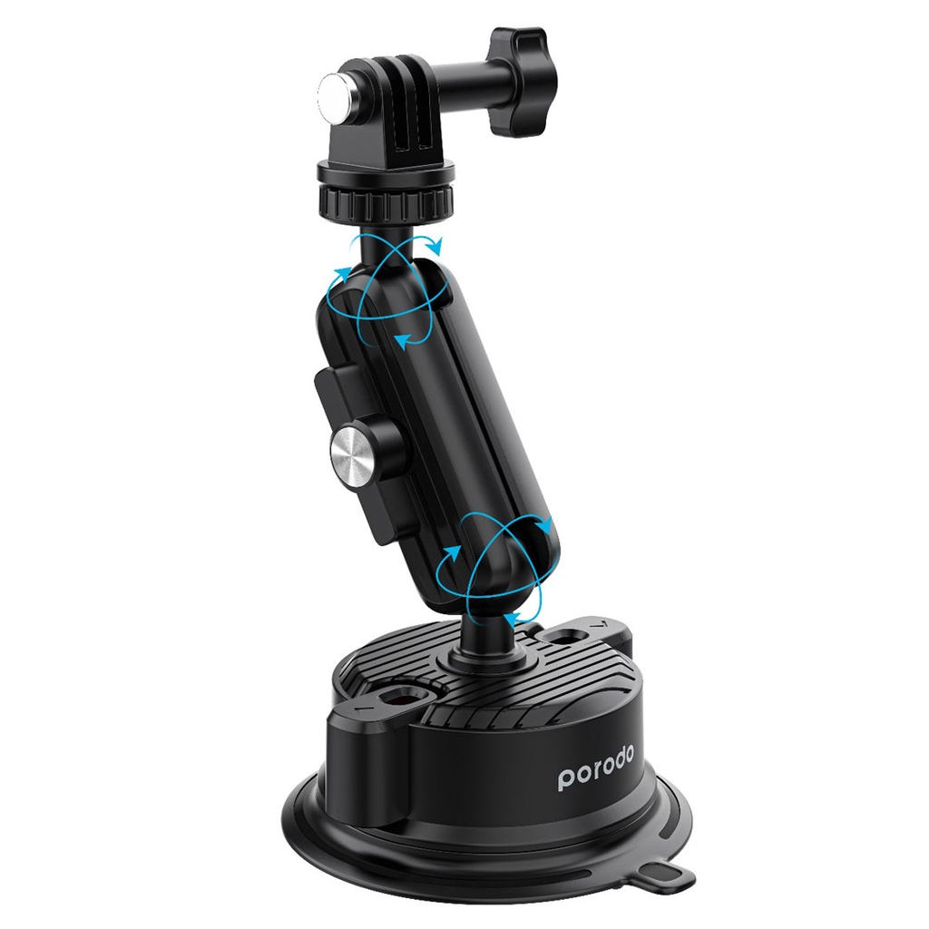 Porodo 2 in 1 Mobile and Camera Mount with Suction Base - Black