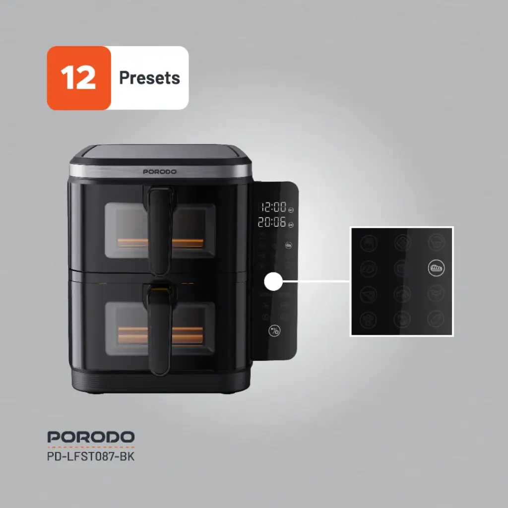 Porodo Lifestyle Double Stack Air Fryer with 12 Presets - Black 