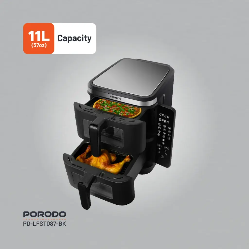 Porodo Lifestyle Double Stack Air Fryer with 12 Presets - Black 
