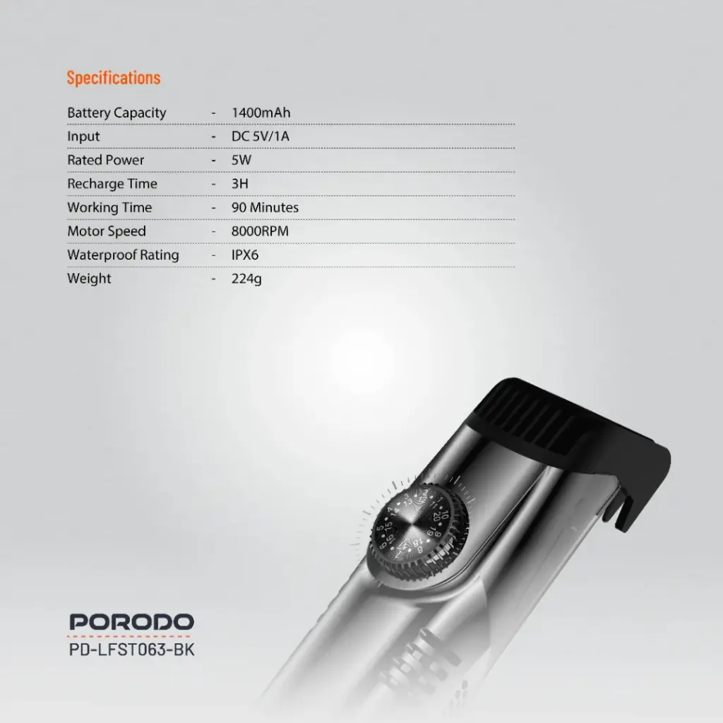 Porodo Lifestyle Air Suction Beard & Body Trimmer - Black