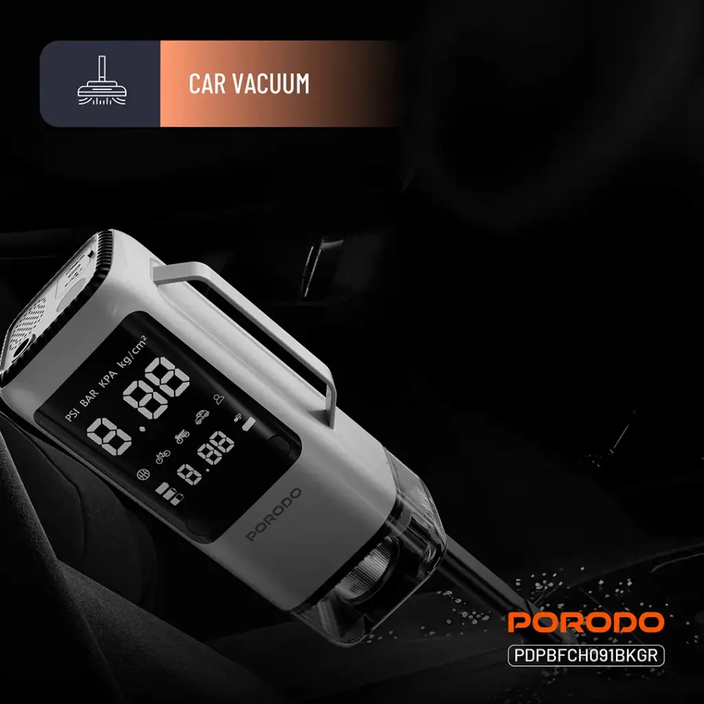 Porodo Multi-Function 6-In-1 Power Tool Jump Starter with Air Compressor & Power Bank - Black Gray