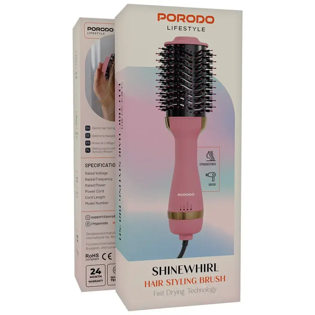 Porodo Lifestyle Shine Whirl Hair Styling Brush Fast Drying Technology - Pink .webp