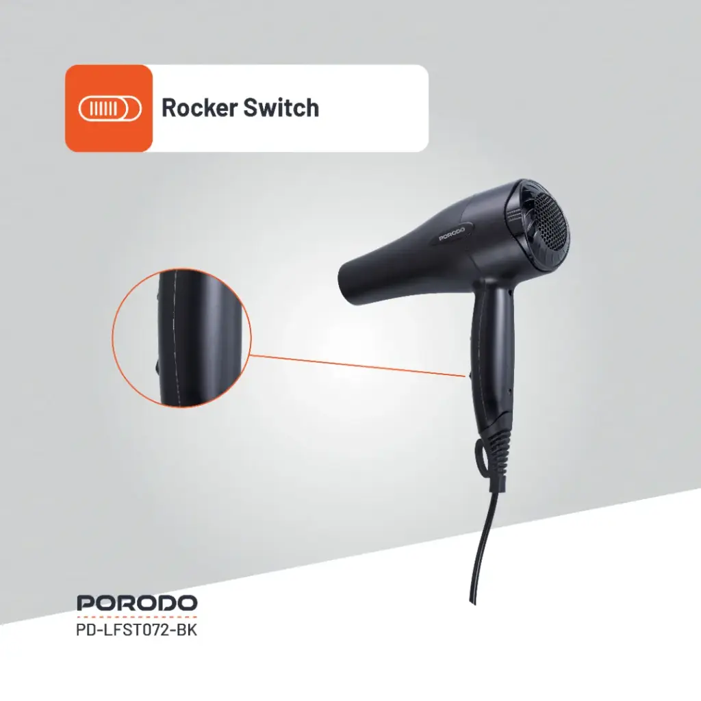 Porodo Lifestyle 1200W Hair Dryer 1.8M Cable - Black