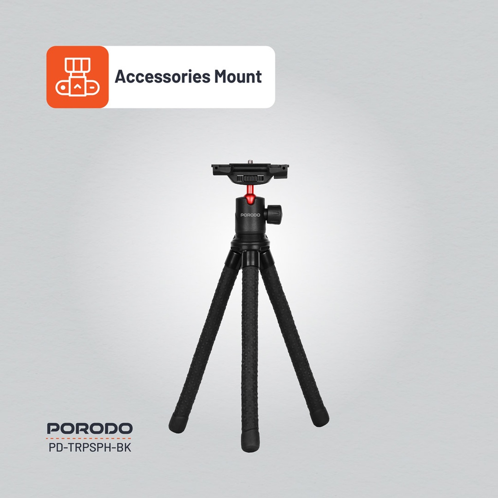 Porodo Flexible Tripod Stand - Black