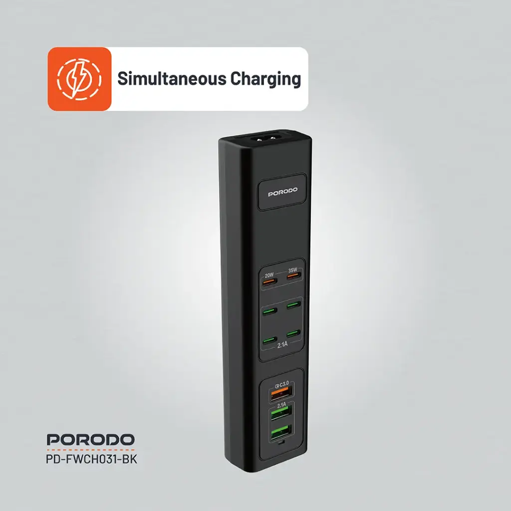Porodo 85W Multi-Port USB Charging HUB - Black