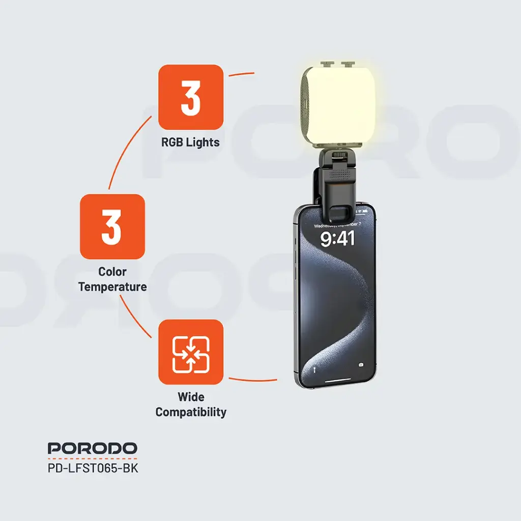 Porodo Lifestyle Clip-on Fill Light-black