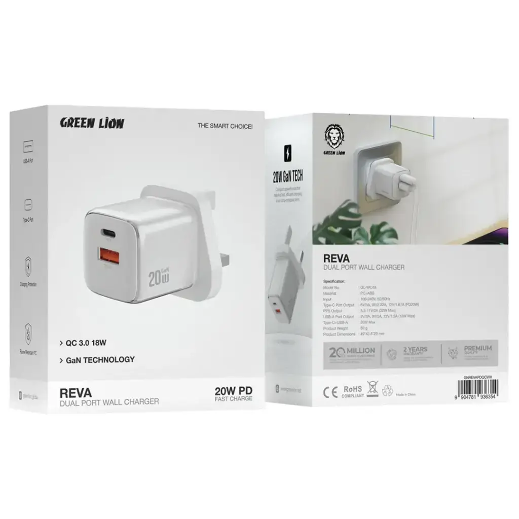 Green Lion Reva Dual Port Wall Charger 20W .webp