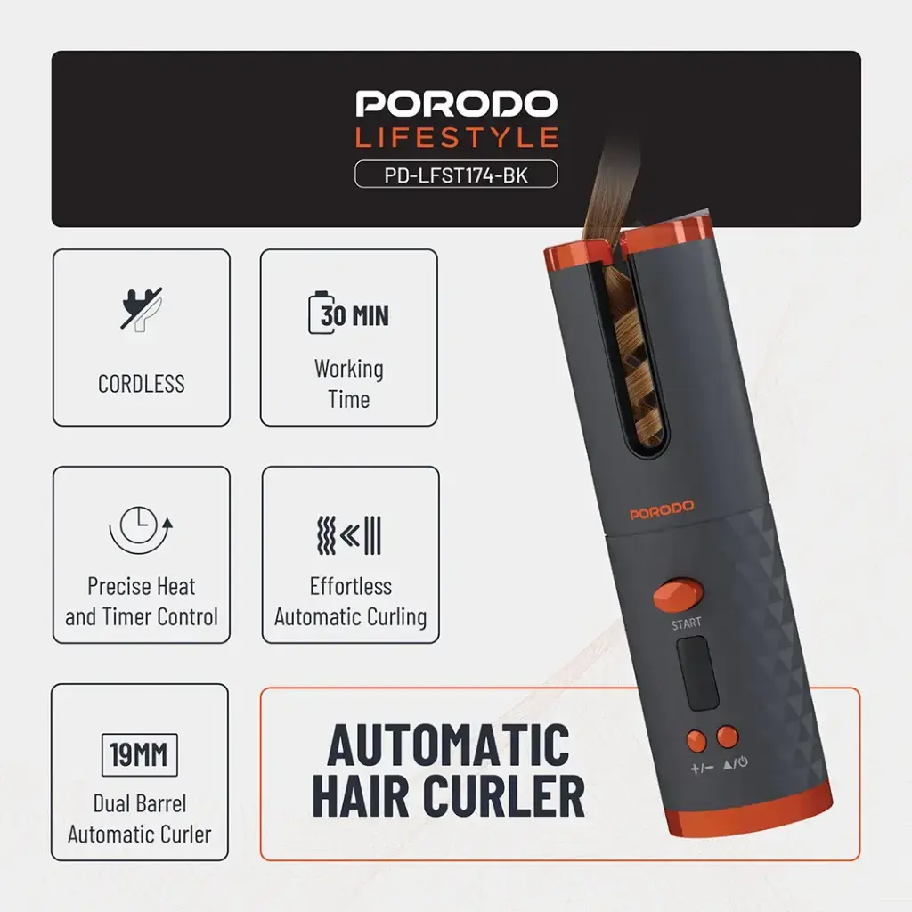 Porodo Lifestyle Automatic Hair Curler - Black (1).webp