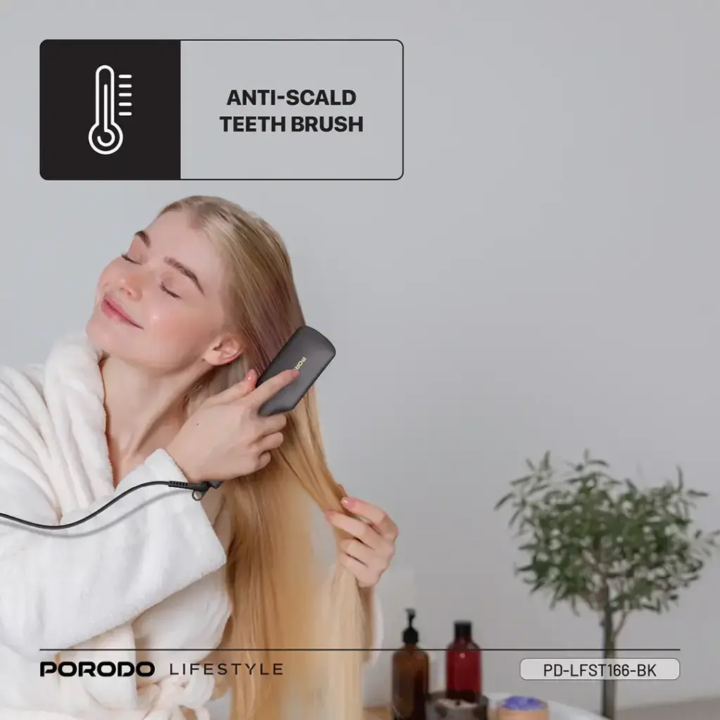 Porodo Lifestyle Electric Heated Hair Straightener Brush - Black (6).webp