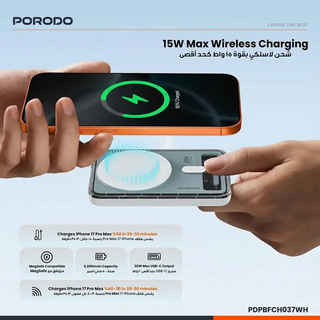 Porodo Sovo MagSafe Power Bank with Charging LED Light - White6 (1).webp