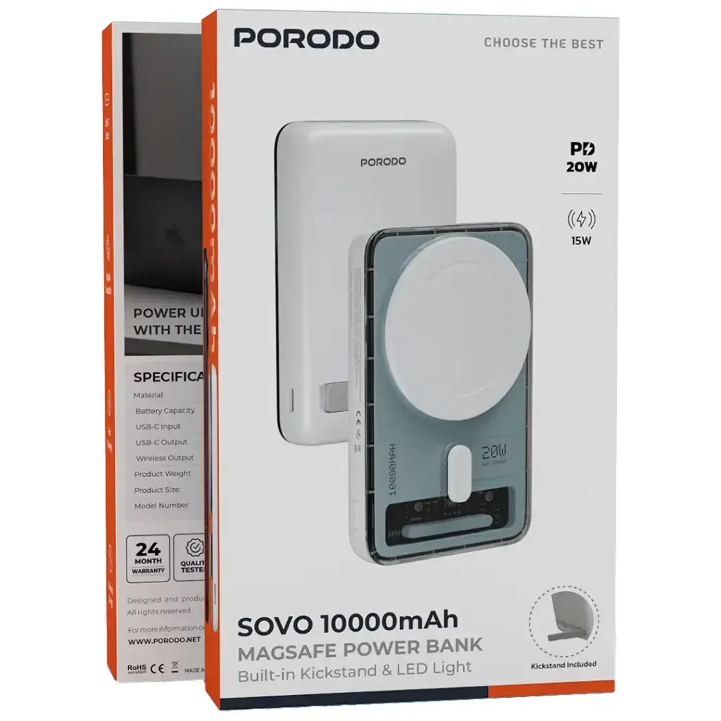Porodo Sovo MagSafe Power Bank with Charging LED Light - White (1).webp
