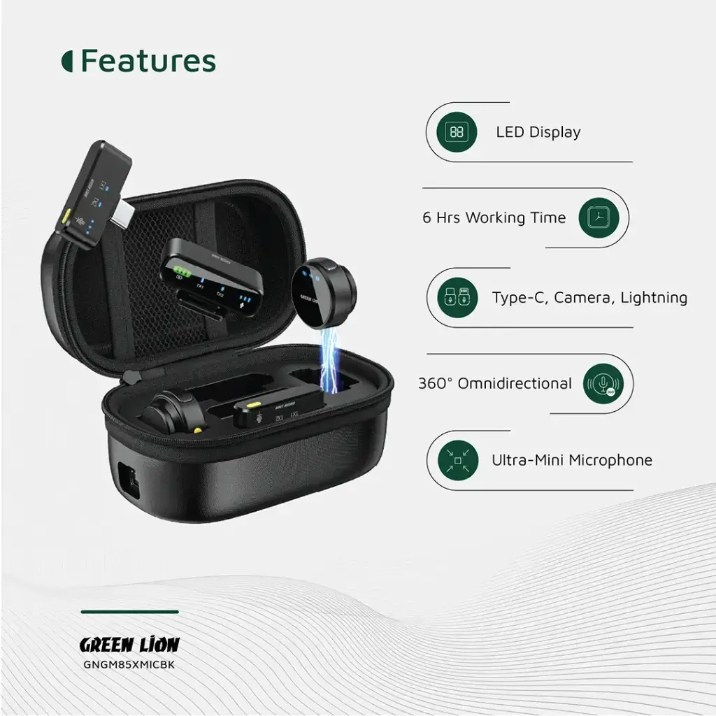 Green Lion GM-85X 3 In 1 Wireless Microphone - Black (1).webp