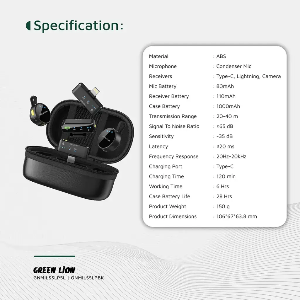 Green Lion GM-85X 3 In 1 Wireless Microphone - Black.webp
