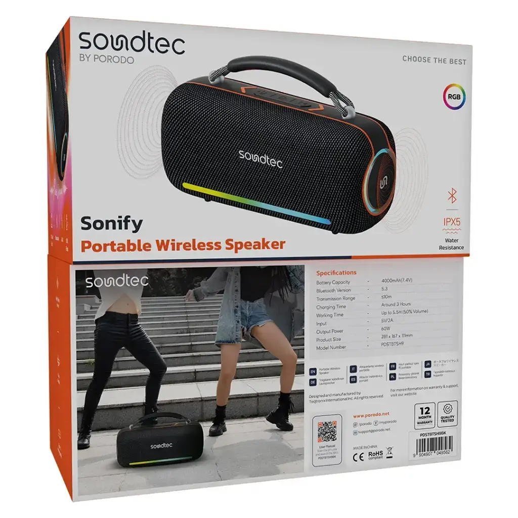 Porodo Soundtec Sonify Portable Wireless Speaker - Black5.webp