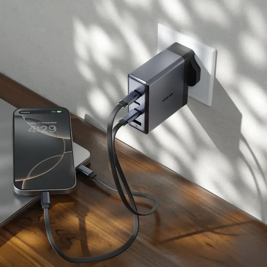 Green Lion GaN Premium UK Plug Wall Charger 140W - Gray (3).webp