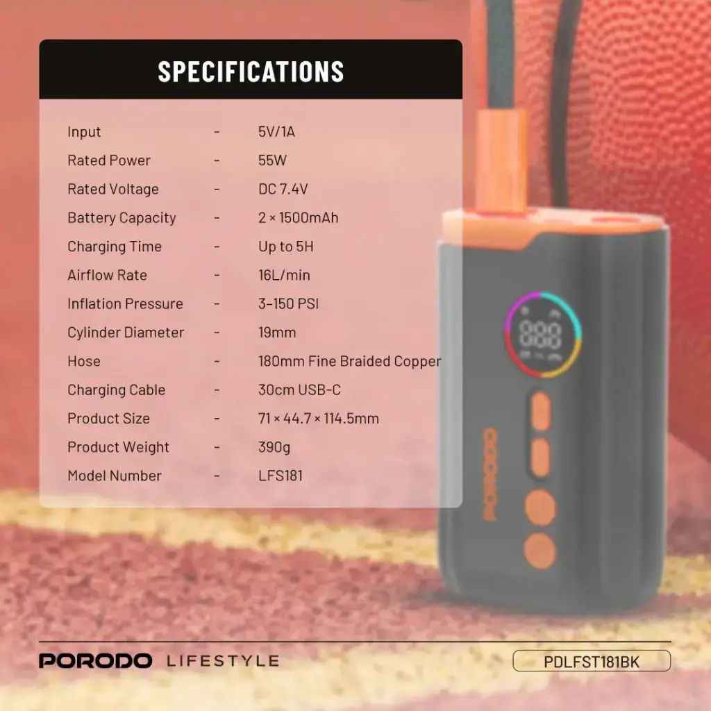 Porodo Lifestyle Electric Air Inflator - Black.webp