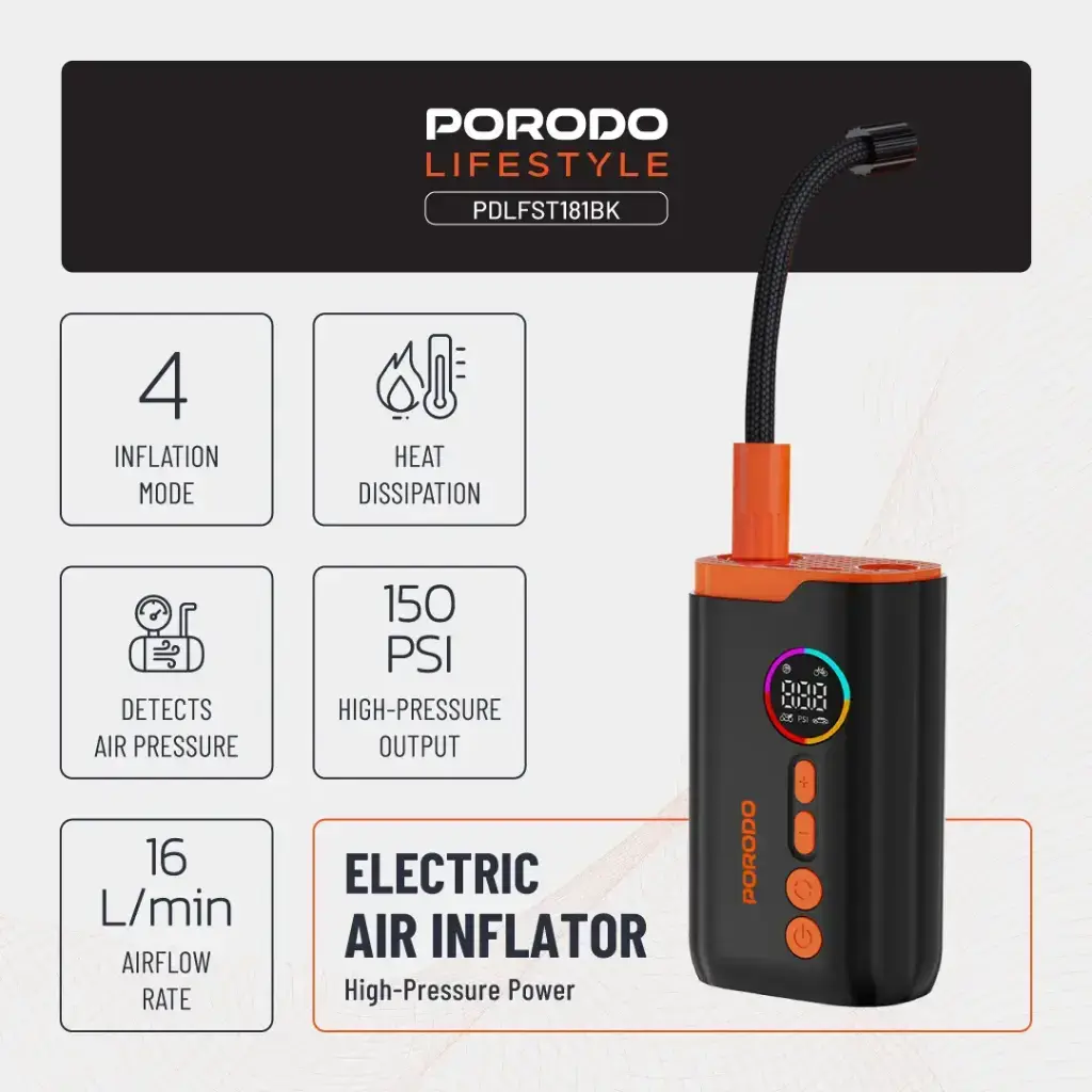 Porodo Lifestyle Electric Air Inflator - Black (1).webp