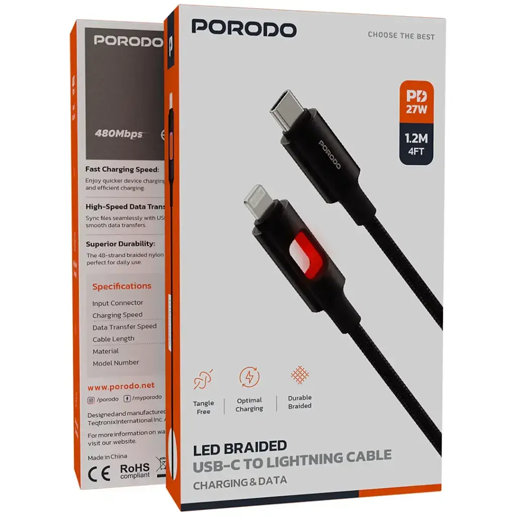 Porodo LED Braided USB-C to Lightning Charging & Data (1).webp