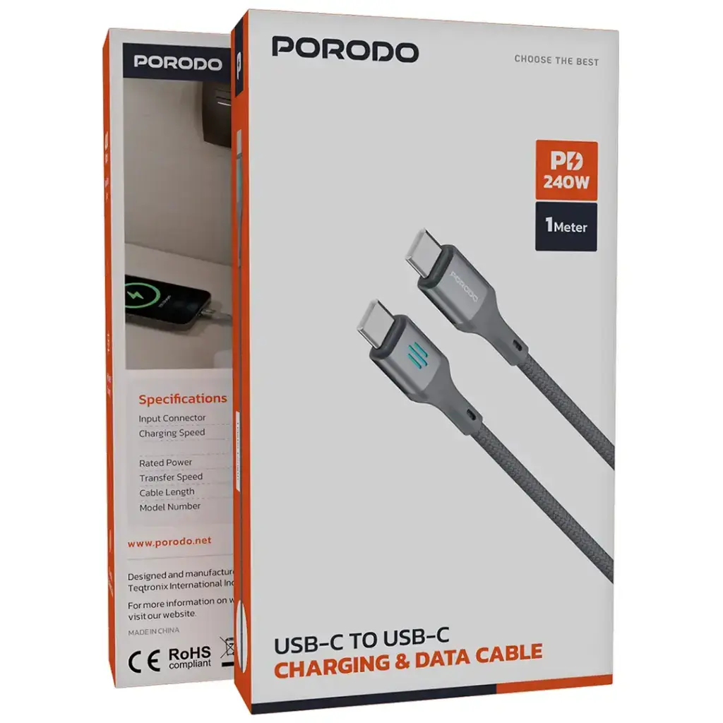 Porodo USB-C To USB-C Charging & Data Cable PD 240W gy4.webp