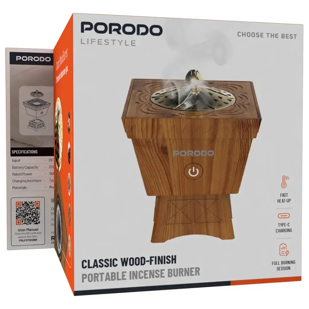 Porodo Lifestyle Classic Wood-Finish Portable Incense Burn.webp