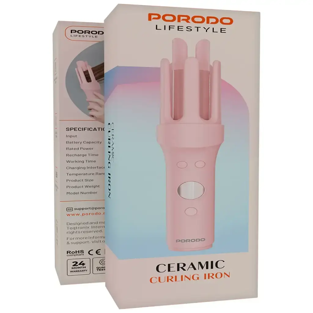 Porodo Lifestyle Ceramic Curling Iron - Pink.webp