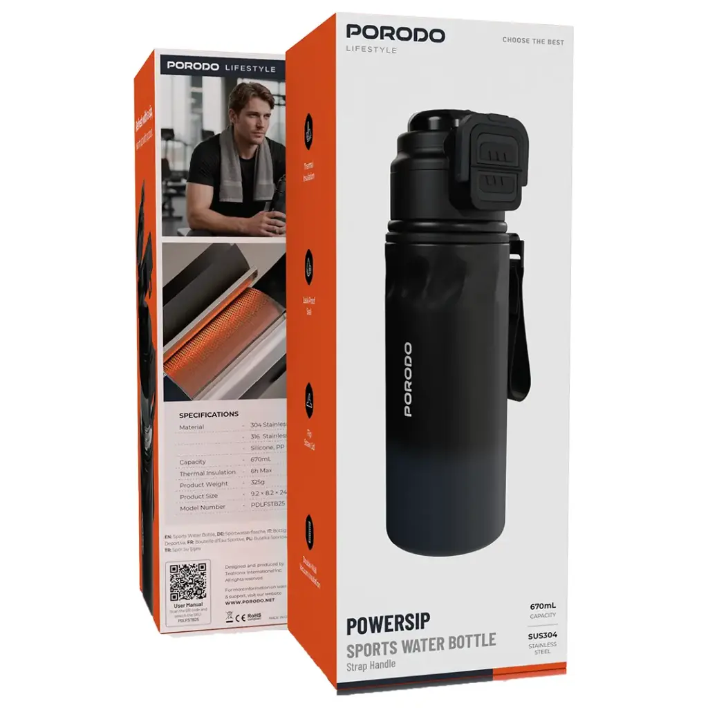 Porodo Lifestyle Powersip Sports Water Bottle 670mL (PDLFSTB25BK) (1).webp
