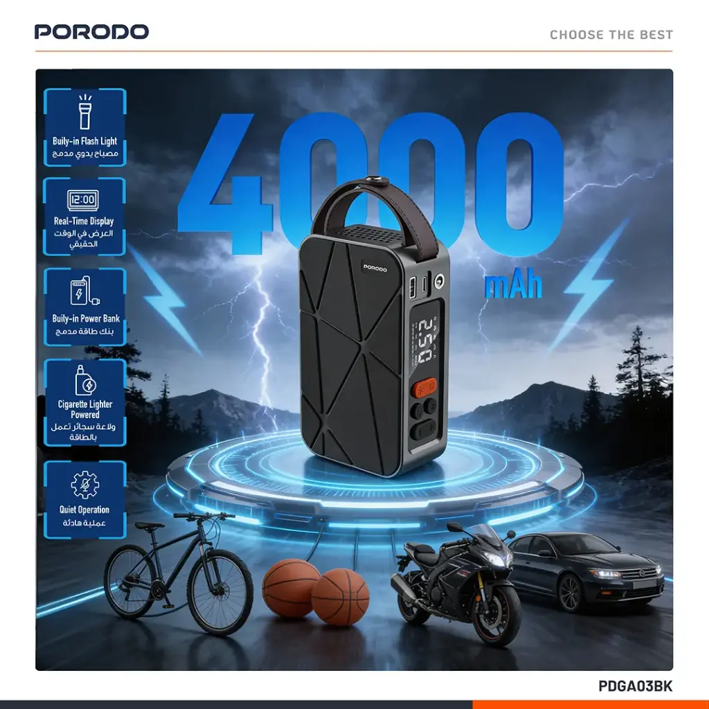 Porodo Flator 4000mAh Car Tire Inflator with Pressure Display (5).webp