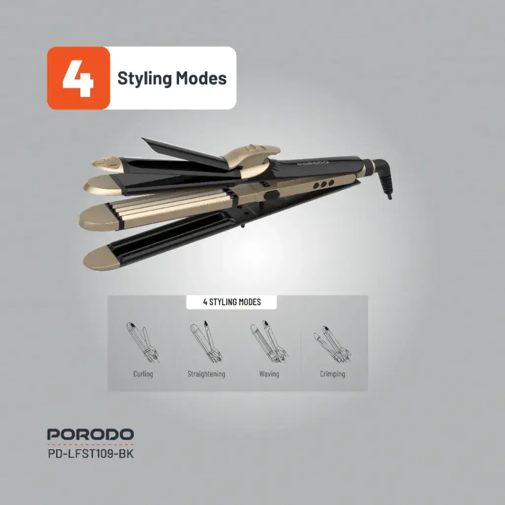 Porodo Lifestyle 4 Style Hair Iron - Black (3).webp