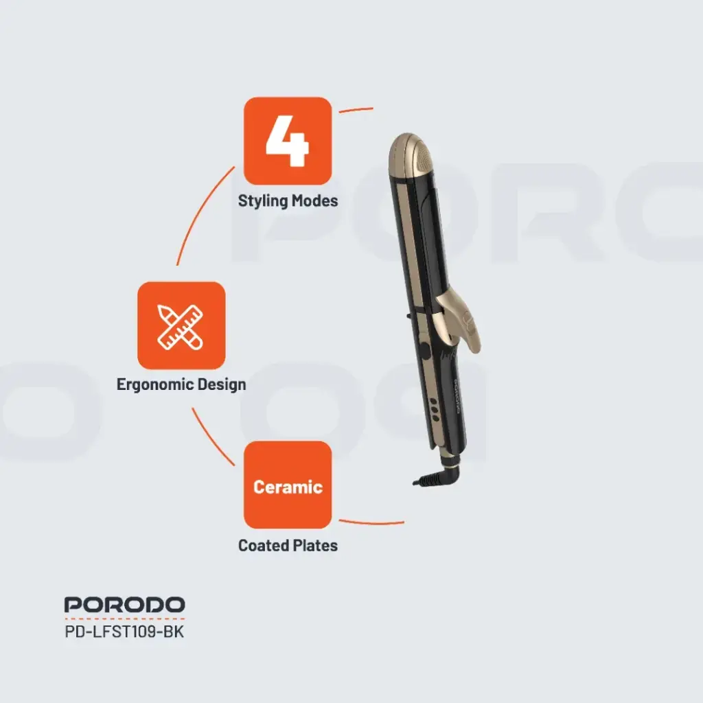 Porodo Lifestyle 4 Style Hair Iron - Black (1).webp