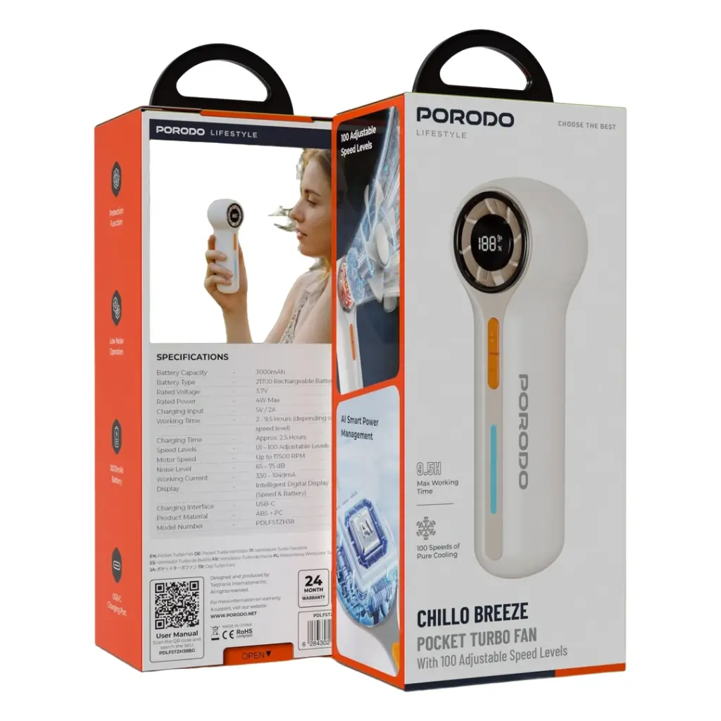 Porodo Lifestyle Chillo Breeze Pocket Turbo Fan Beige.webp